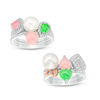 7.0 - 7.5mm Cultured Freshwater Pearl and Multi-Gemstone with Diamond Accent Six Piece Ring Set in Sterling Silver