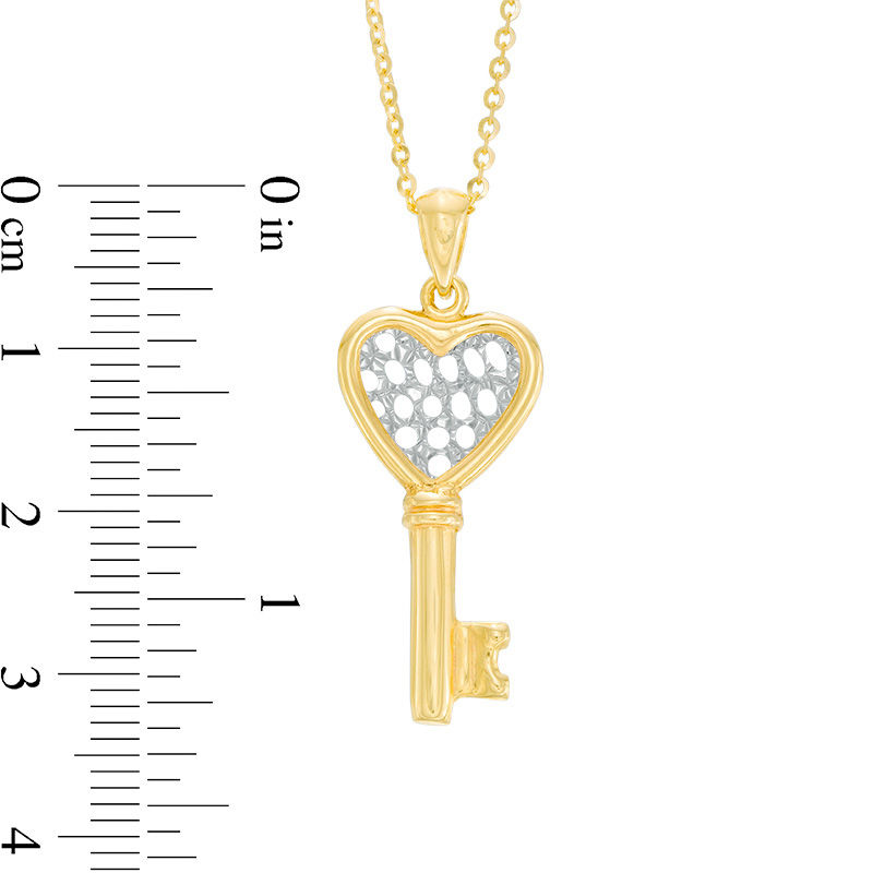 Main Image 2 of Made in Italy Diamond-Cut Lattice Heart-Top Key Pendant in 10K Two-Tone Gold