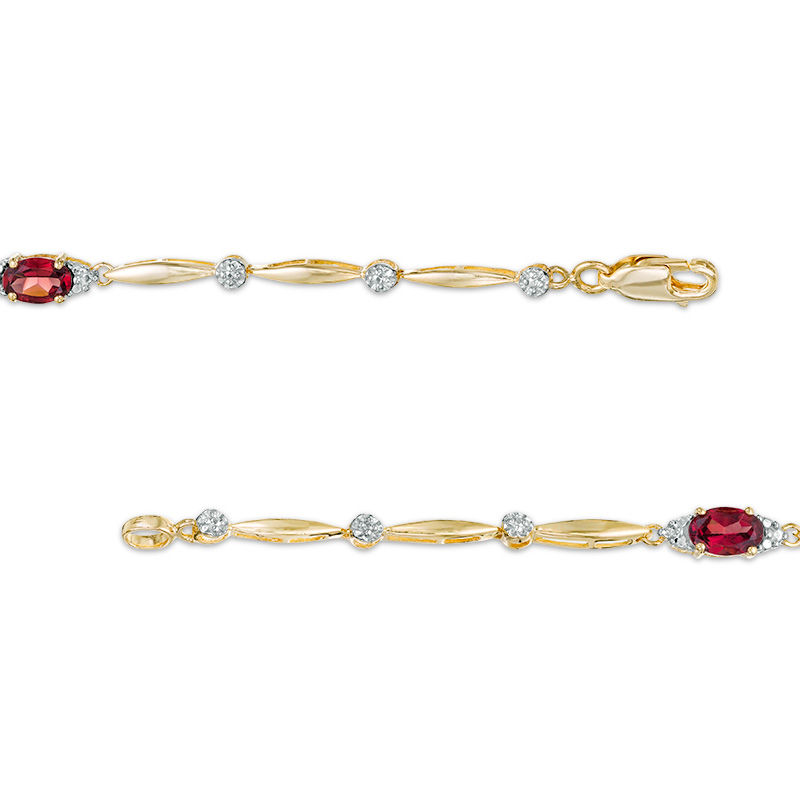 Main Image 3 of Oval Garnet and Diamond Accent Bracelet in Sterling Silver with 10K Gold Plate - 7.25"