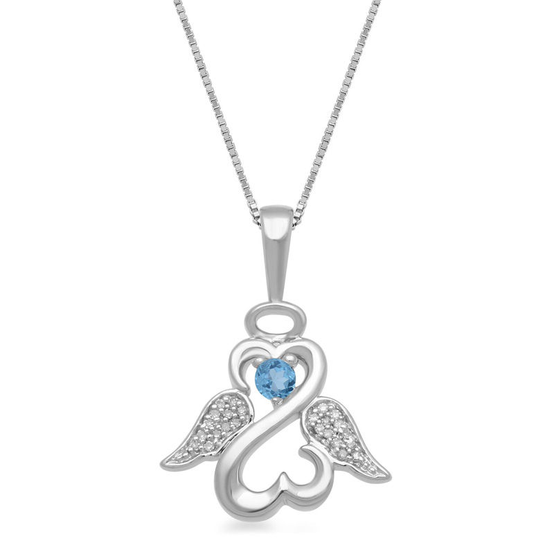 Angel Wings Carved Blue Topaz Crystal Silver Necklace Pendant – Luckyshine