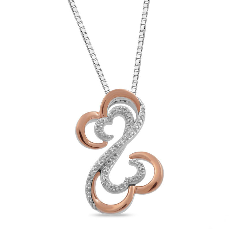 Open Hearts by Jane Seymour™ 0.04 CT. T.W. Diamond Layered Pendant in Sterling Silver and 10K Rose Gold