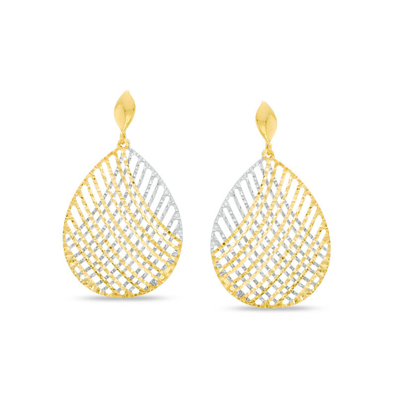 Made in Italy Diamond-Cut Lattice Teardrop Earrings in 10K Two-Tone Gold