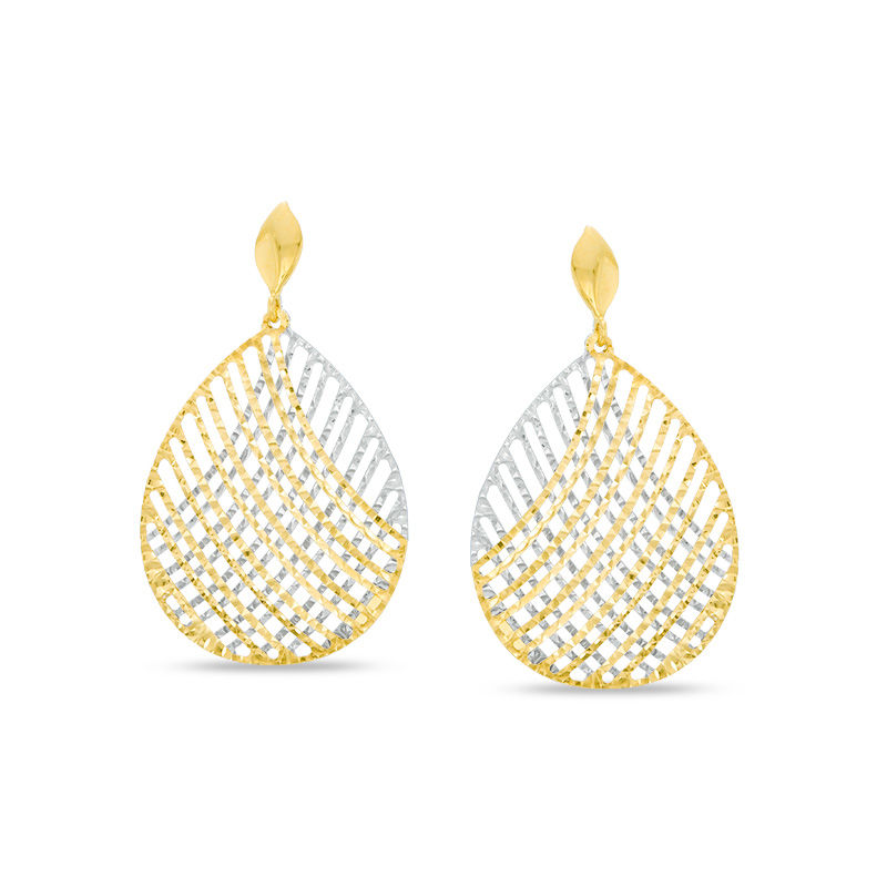 Main Image 1 of Made in Italy Diamond-Cut Lattice Teardrop Earrings in 10K Two-Tone Gold
