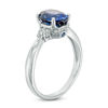 Thumbnail Image 1 of Oval Lab-Created Blue and White Sapphire Tri-Sides Ring in 10K White Gold