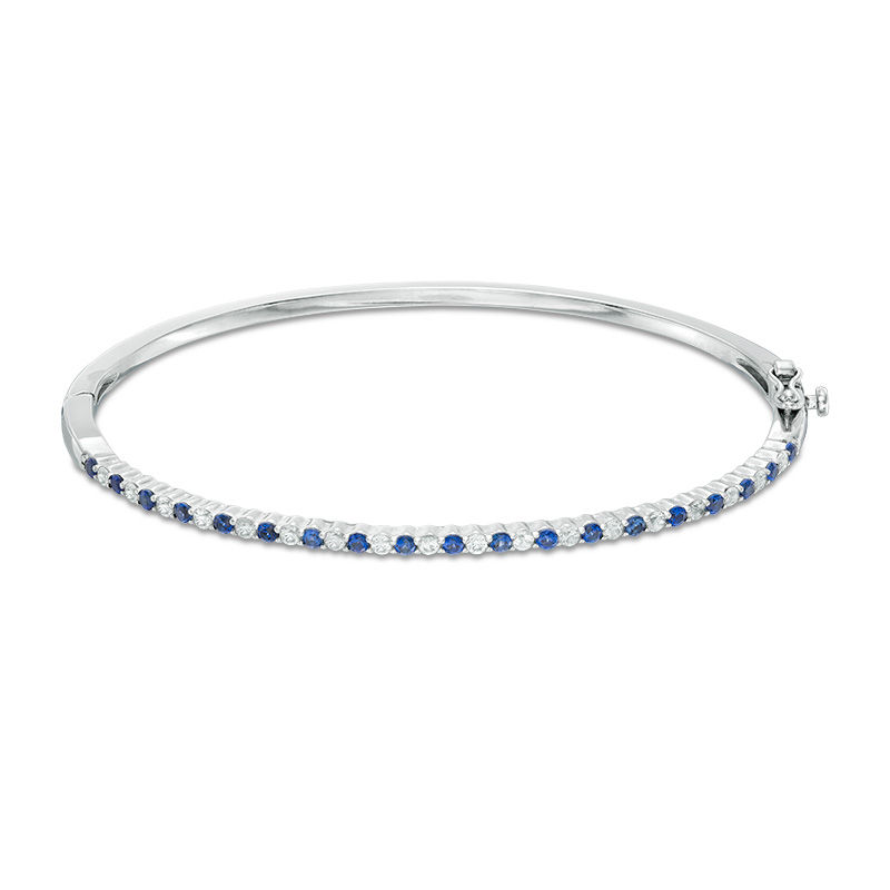 Alternating Lab-Created Blue and White Sapphire Bangle in Sterling Silver