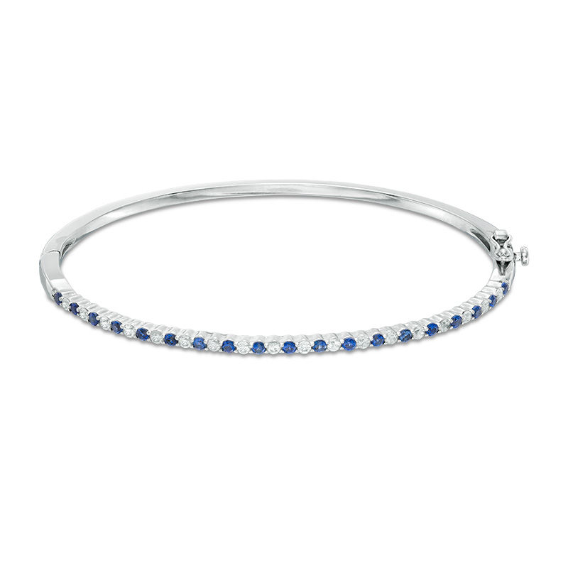 Alternating Lab-Created Blue and White Sapphire Bangle in Sterling Silver|Peoples Jewellers