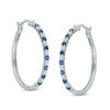 Thumbnail Image 0 of Alternating Lab-Created Blue and White Sapphire Hoop Earrings in Sterling Silver