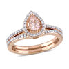 Thumbnail Image 1 of Pear-Shaped Morganite and 0.33 CT. T.W. Diamond Frame Bridal Set in 10K Rose Gold