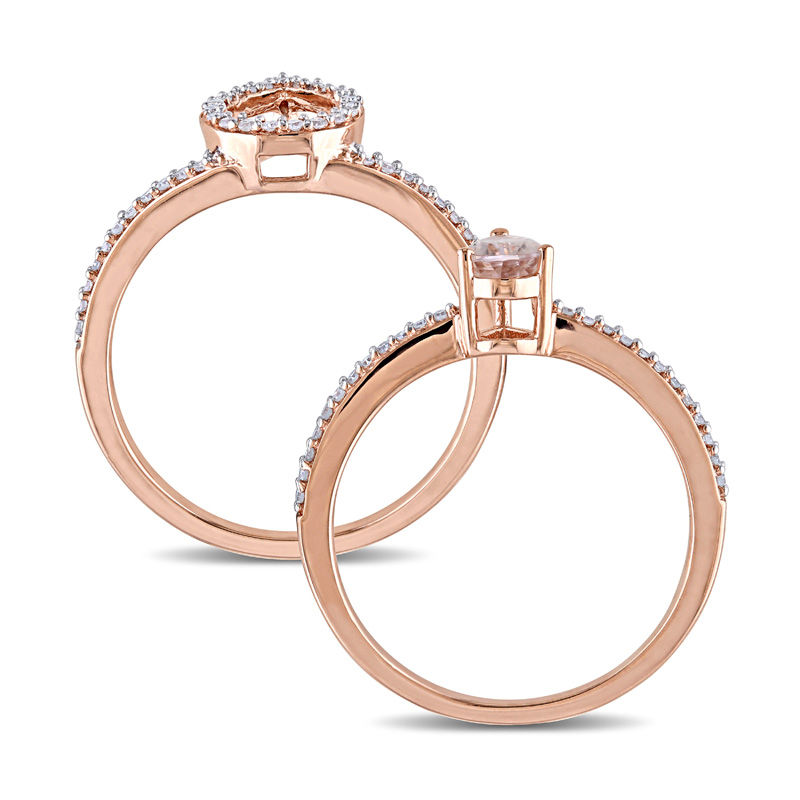 Pear-Shaped Morganite and 0.33 CT. T.W. Diamond Frame Bridal Set in 10K ...