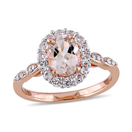 Oval Morganite, White Topaz and Diamond Accent Frame Engagement Ring in 14K Rose Gold