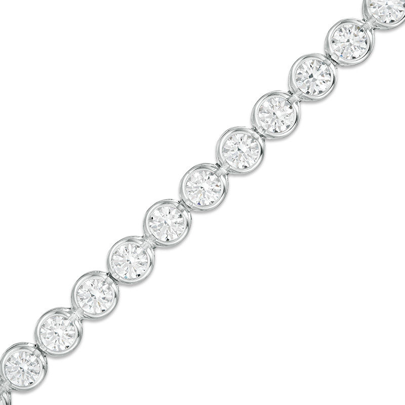 Lab-Created White Sapphire Bezel-Set Tennis Bracelet in Sterling Silver - 7.25"