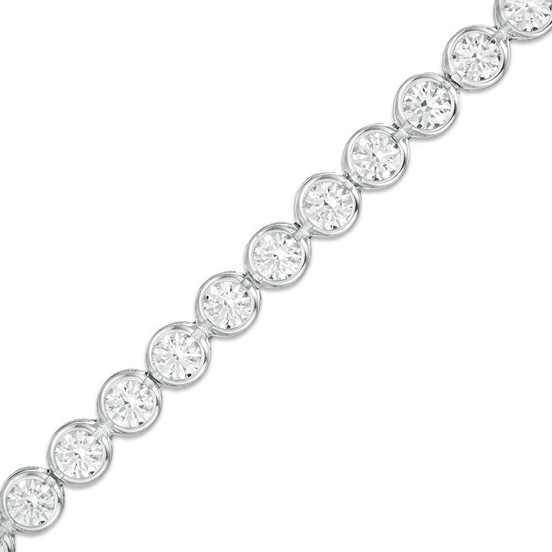 Main Image 1 of Lab-Created White Sapphire Bezel-Set Tennis Bracelet in Sterling Silver - 7.25"