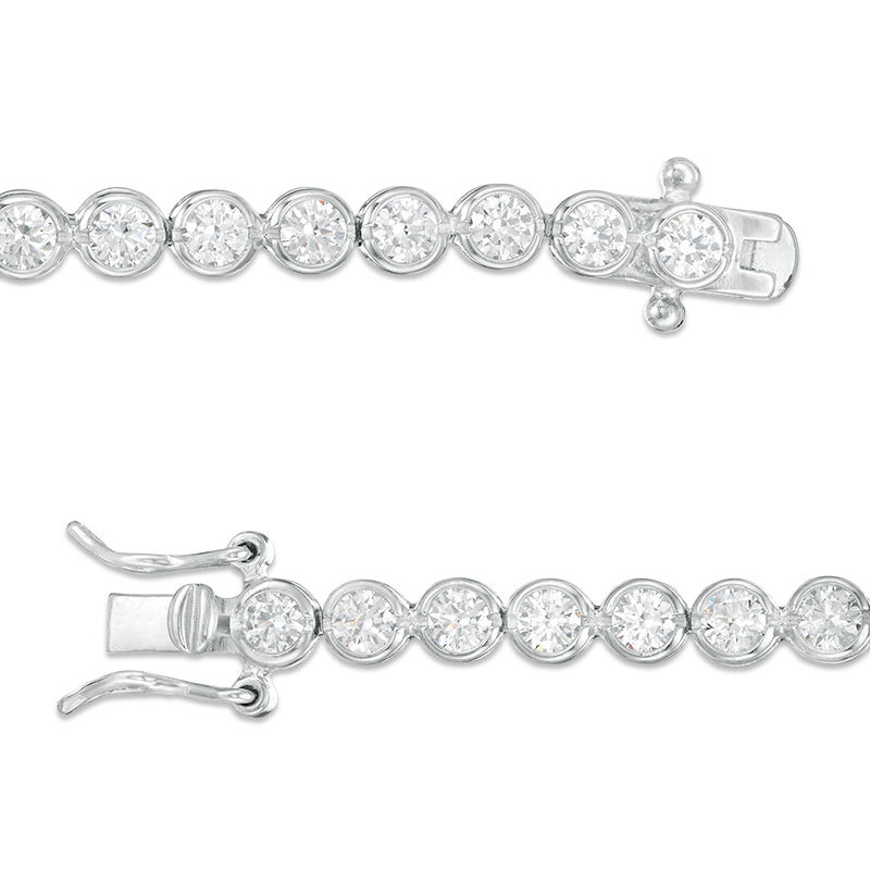 Main Image 2 of Lab-Created White Sapphire Bezel-Set Tennis Bracelet in Sterling Silver - 7.25"