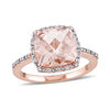 Thumbnail Image 1 of 10.0mm Cushion-Cut Morganite and 0.10 CT. T.W. Diamond Frame Engagement Ring in 14K Rose Gold