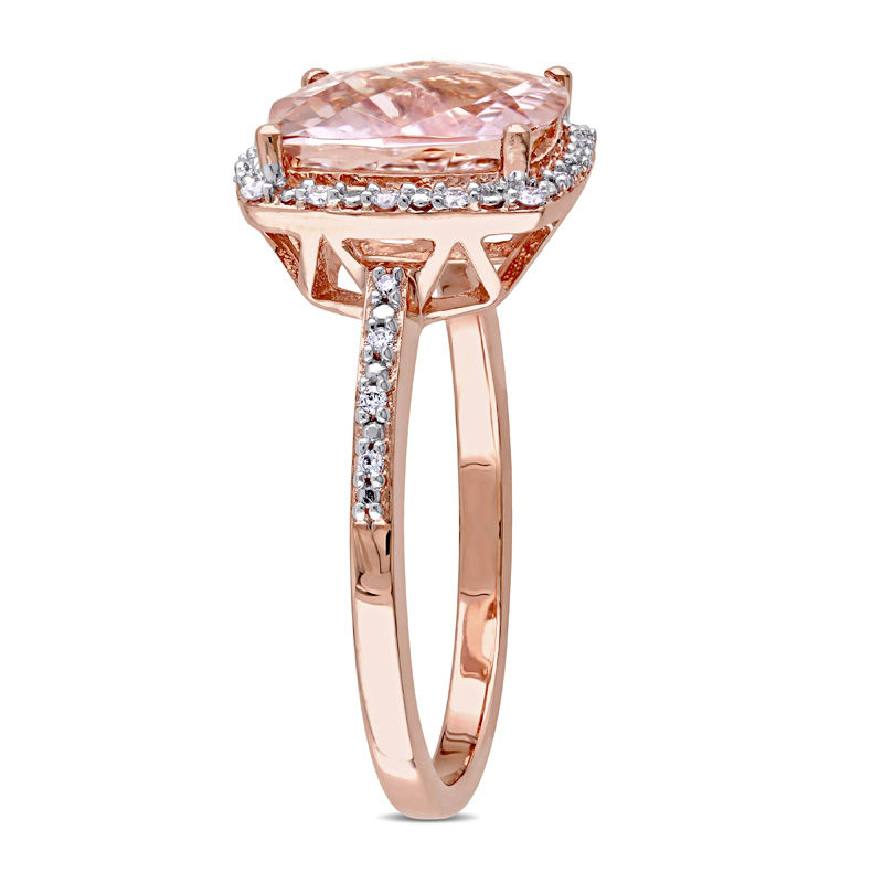 Main Image 2 of 10.0mm Cushion-Cut Morganite and 0.10 CT. T.W. Diamond Frame Engagement Ring in 14K Rose Gold
