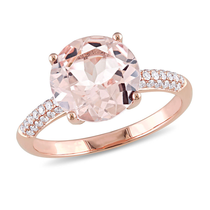 10.0mm Morganite and 0.19 CT. T.W. Diamond Engagement Ring in 14K Rose Gold