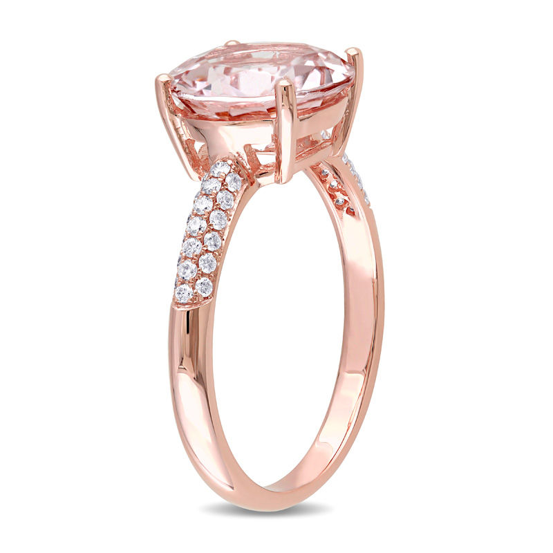 Main Image 2 of 10.0mm Morganite and 0.19 CT. T.W. Diamond Engagement Ring in 14K Rose Gold
