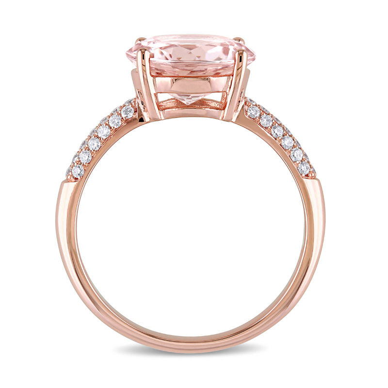 Main Image 3 of 10.0mm Morganite and 0.19 CT. T.W. Diamond Engagement Ring in 14K Rose Gold