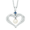Thumbnail Image 0 of The Kindred Heart from Vera Wang Love Collection Cultured Freshwater Pearl and Sapphire Pendant in Sterling Silver