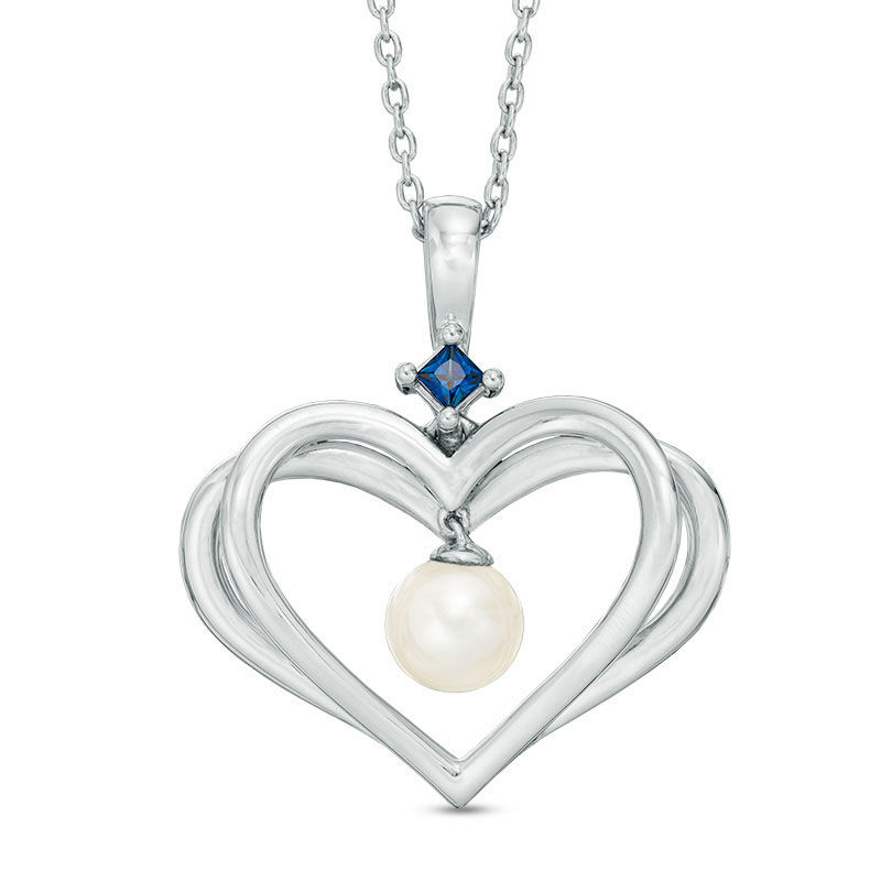 The Kindred Heart from Vera Wang Love Collection Cultured Freshwater Pearl and Sapphire Pendant in Sterling Silver