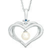 Thumbnail Image 1 of The Kindred Heart from Vera Wang Love Collection Cultured Freshwater Pearl and Sapphire Pendant in Sterling Silver