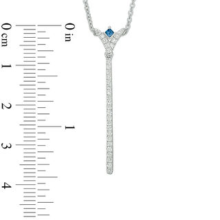 Vera Wang Love Collection 0.18 CT. T.W. Diamond and Princess-Cut Blue Sapphire "V" Drop Necklace in Sterling Silver