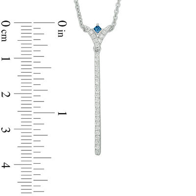 Vera Wang Love Collection 0.18 CT. T.W. Diamond and Princess-Cut Blue Sapphire "V" Drop Necklace in Sterling Silver