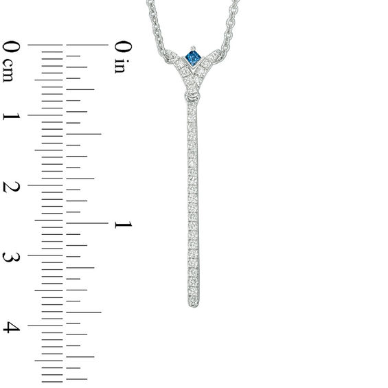 Vera Wang Love Collection 0.18 CT. T.W. Diamond and Princess-Cut Blue Sapphire "V" Drop Necklace in Sterling Silver