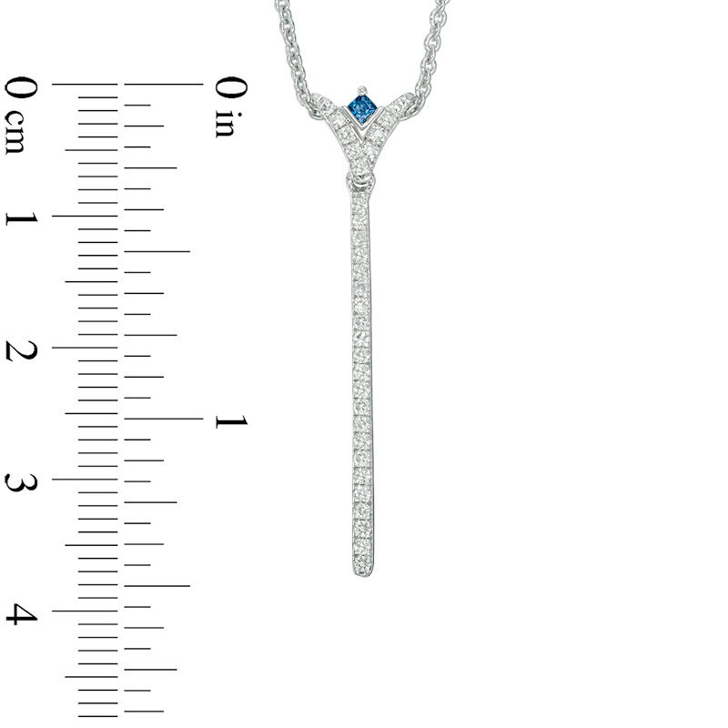 Vera Wang Love Collection 0.18 CT. T.W. Diamond and Princess-Cut Blue Sapphire "V" Drop Necklace in Sterling Silver