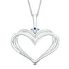 Thumbnail Image 1 of The Kindred Heart from Vera Wang Love Collection 0.30 CT. T.W. Diamond and Blue Sapphire Pendant in 14K White Gold - 19"