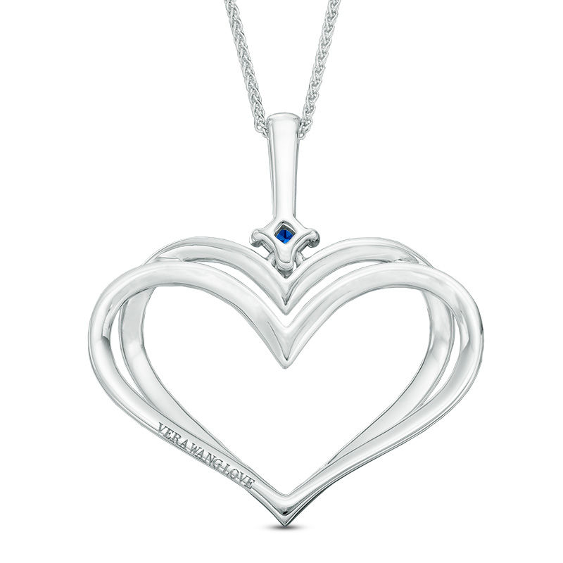The Kindred Heart from Vera Wang Love Collection 0.30 CT. T.W. Diamond and Blue Sapphire Pendant in 14K White Gold - 19"