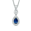 Thumbnail Image 0 of Vera Wang Love Collection Pear-Shaped Blue Sapphire and 0.16 CT. T.W. Diamond Frame Pendant in 14K White Gold - 19"