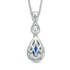 Thumbnail Image 1 of Vera Wang Love Collection Pear-Shaped Blue Sapphire and 0.16 CT. T.W. Diamond Frame Pendant in 14K White Gold - 19"