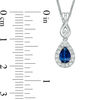 Thumbnail Image 2 of Vera Wang Love Collection Pear-Shaped Blue Sapphire and 0.16 CT. T.W. Diamond Frame Pendant in 14K White Gold - 19"