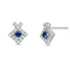 Thumbnail Image 0 of Vera Wang Love Collection Princess-Cut Blue Sapphire 0.23 CT. T.W. Diamond Frame Stud Earrings in Sterling Silver