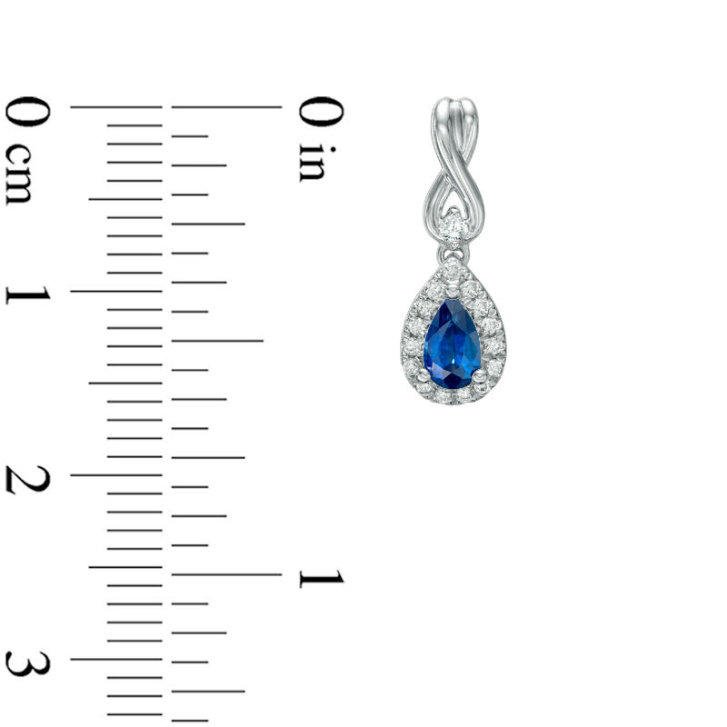 Vera Wang Love Collection Pear-Shaped Blue Sapphire and 0.15 CT. T.W. Diamond Frame Drop Earrings in 14K White Gold