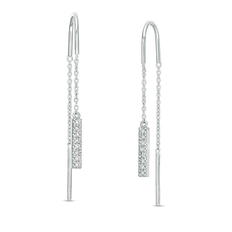 Vera Wang Love Collection 0.12 CT. T.W. Diamond and Blue Sapphire Threader Earrings in Sterling Silver