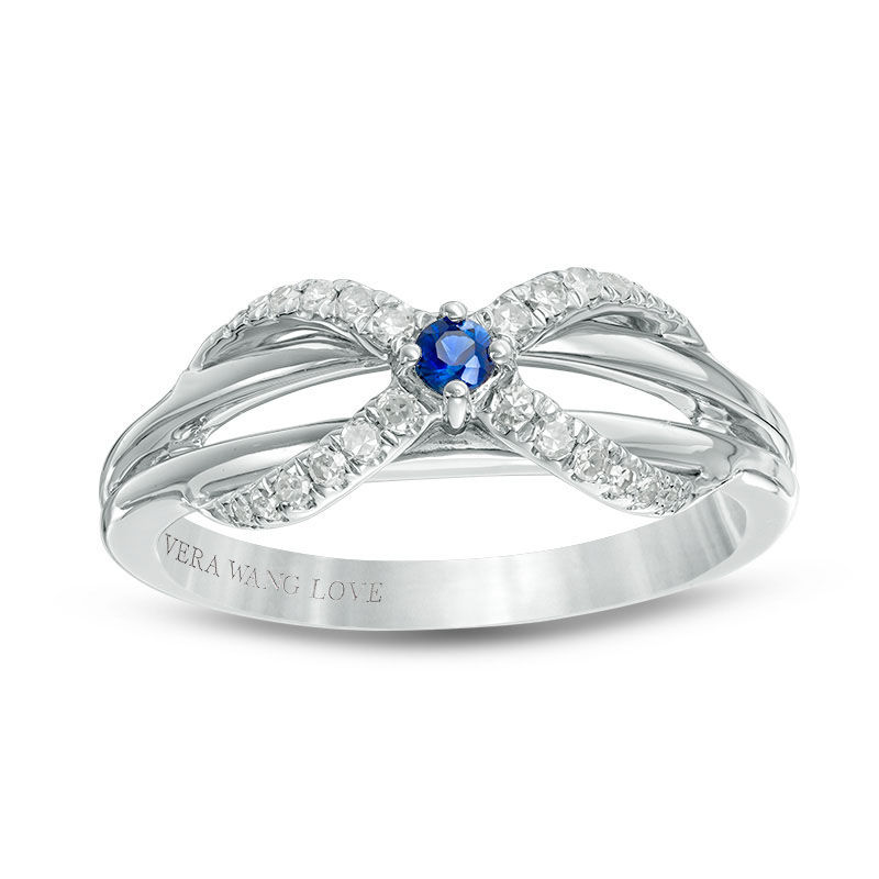 Vera Wang Love Collection 0.15 CT. T.W. Diamond and Blue Sapphire Infinity Ring in Sterling Silver