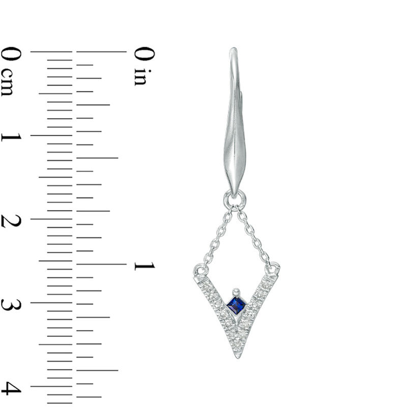 Main Image 2 of Vera Wang Love Collection 0.15 CT. T.W. Diamond and Blue Sapphire Chevron Drop Earrings in Sterling Silver