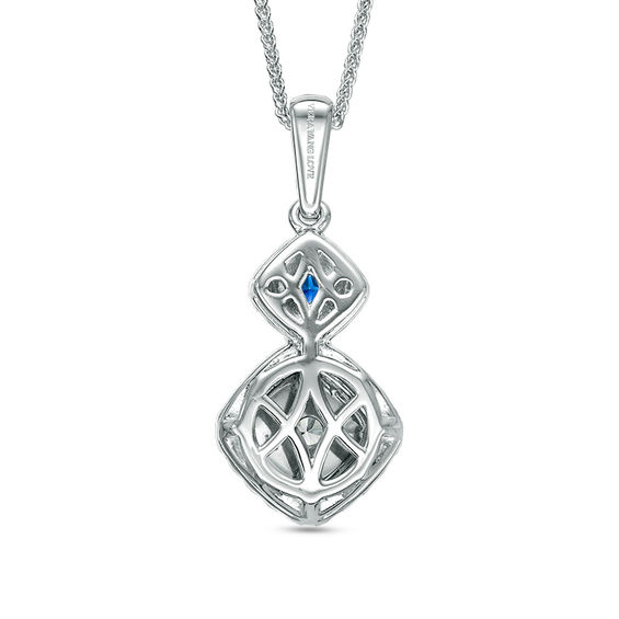 Vera Wang Love Collection 0.45 CT. T.W. Diamond and Blue Sapphire Double Frame Pendant in 14K White Gold - 19"