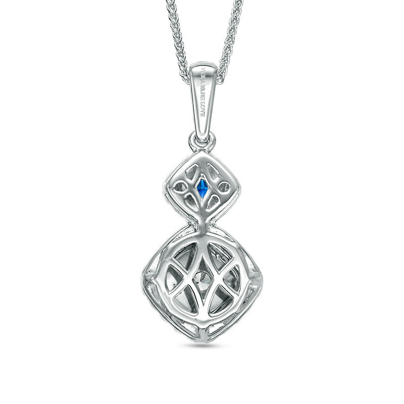 Main Image 2 of Vera Wang Love Collection 0.45 CT. T.W. Diamond and Blue Sapphire Double Frame Pendant in 14K White Gold - 19"