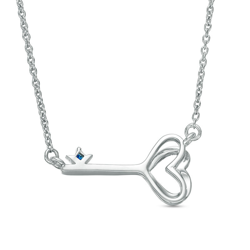 Vera Wang Love Collection 0.05 CT. T.W. Diamond and Blue Sapphire Heart-Top Key Necklace in Sterling Silver - 19"