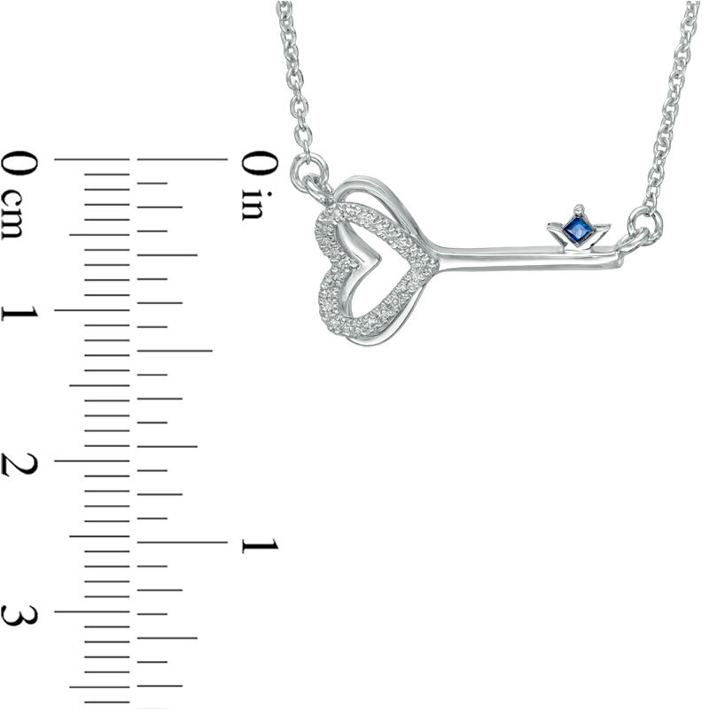 Vera Wang Love Collection 0.05 CT. T.W. Diamond and Blue Sapphire Heart-Top Key Necklace in Sterling Silver - 19"