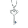Thumbnail Image 0 of Vera Wang Love Collection Princess-Cut Blue Sapphire Heart-Top Key Pendant in Sterling Silver - 19"