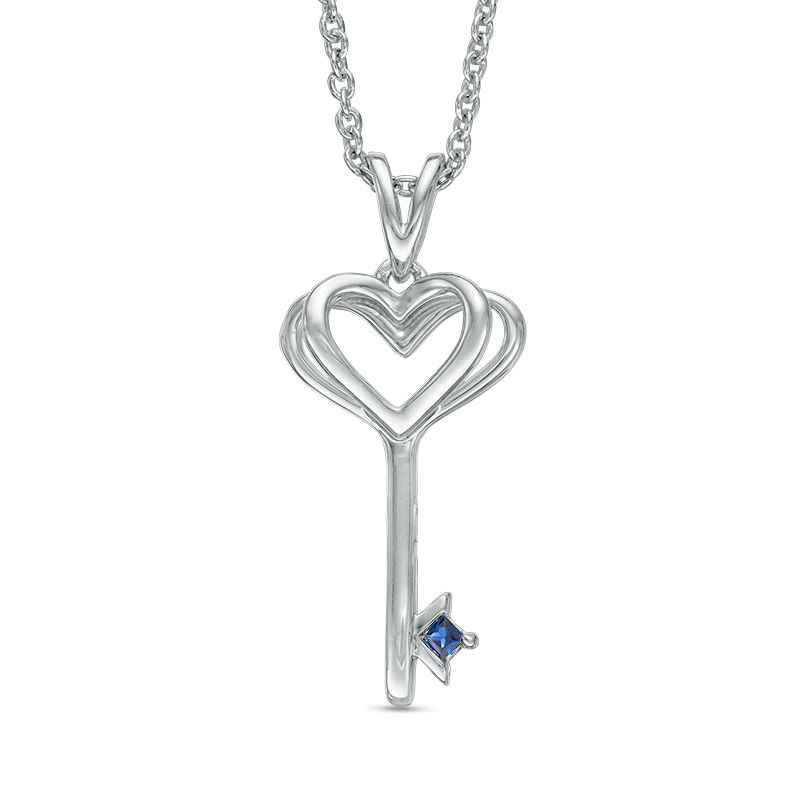 Vera Wang Love Collection Princess-Cut Blue Sapphire Heart-Top Key Pendant in Sterling Silver - 19"