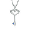 Thumbnail Image 1 of Vera Wang Love Collection Princess-Cut Blue Sapphire Heart-Top Key Pendant in Sterling Silver - 19"