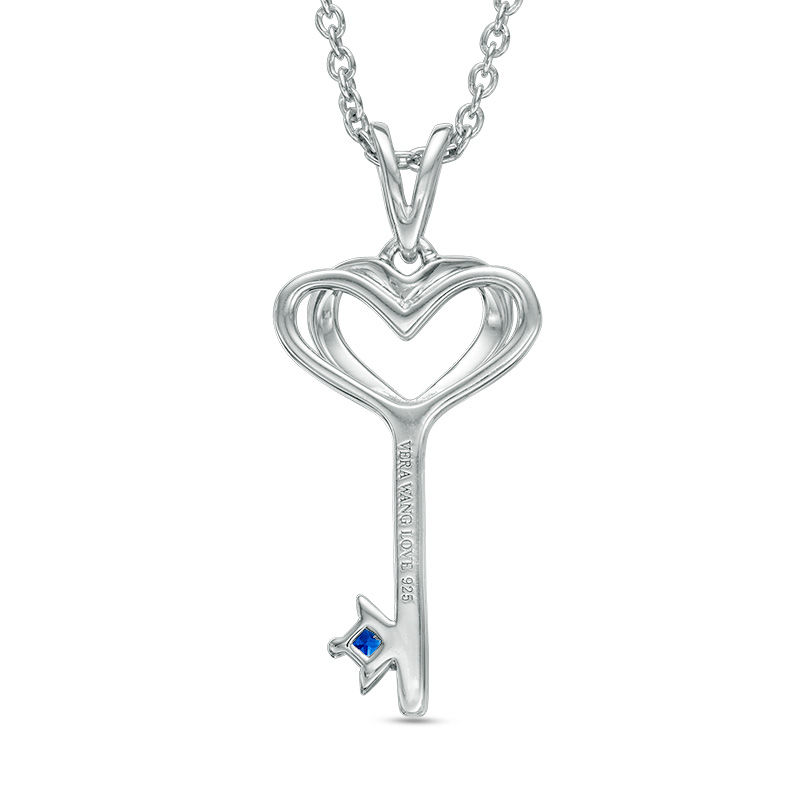Vera Wang Love Collection Princess-Cut Blue Sapphire Heart-Top Key Pendant in Sterling Silver - 19"|Peoples Jewellers