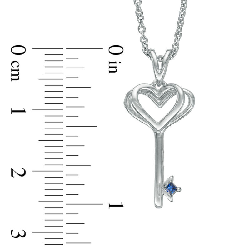 Vera Wang Love Collection Princess-Cut Blue Sapphire Heart-Top Key Pendant in Sterling Silver - 19"|Peoples Jewellers