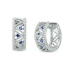 Thumbnail Image 0 of Vera Wang Love Collection 0.23 CT. T.W. Diamond and Princess-Cut Blue Sapphire Hoop Earrings in 14K White Gold