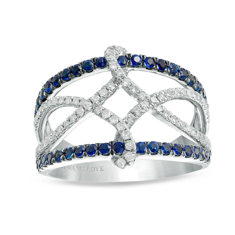 Vera Wang Love Collection 0.30 CT. T.W. Diamond and Blue Sapphire Open Twist Ring in Sterling Silver